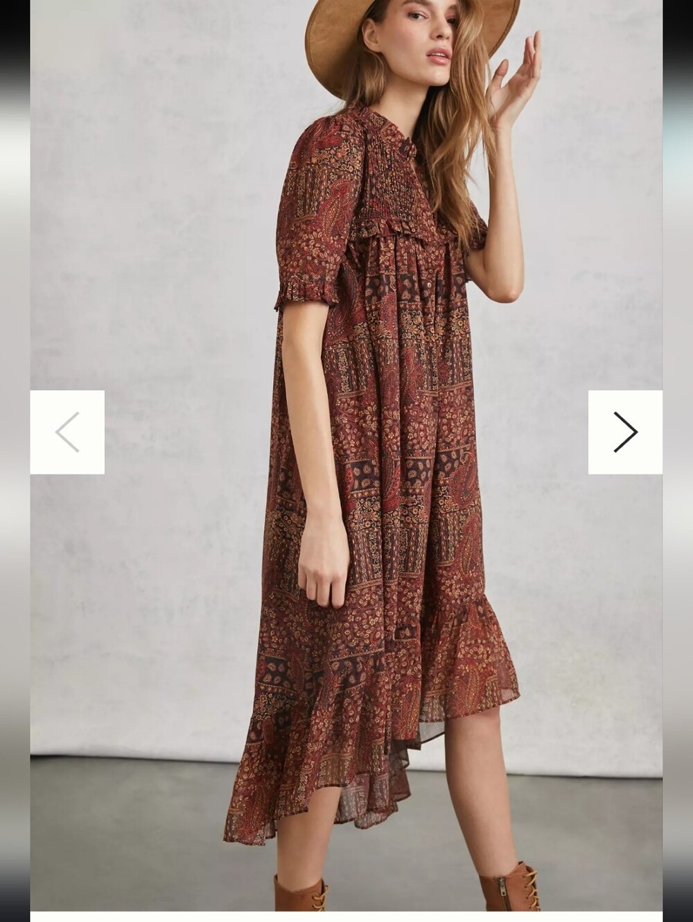 Anthropologie Pinnacle Made In India Detailed W Silk Fall Vibes High-Low Midi - Picture 3 of 15